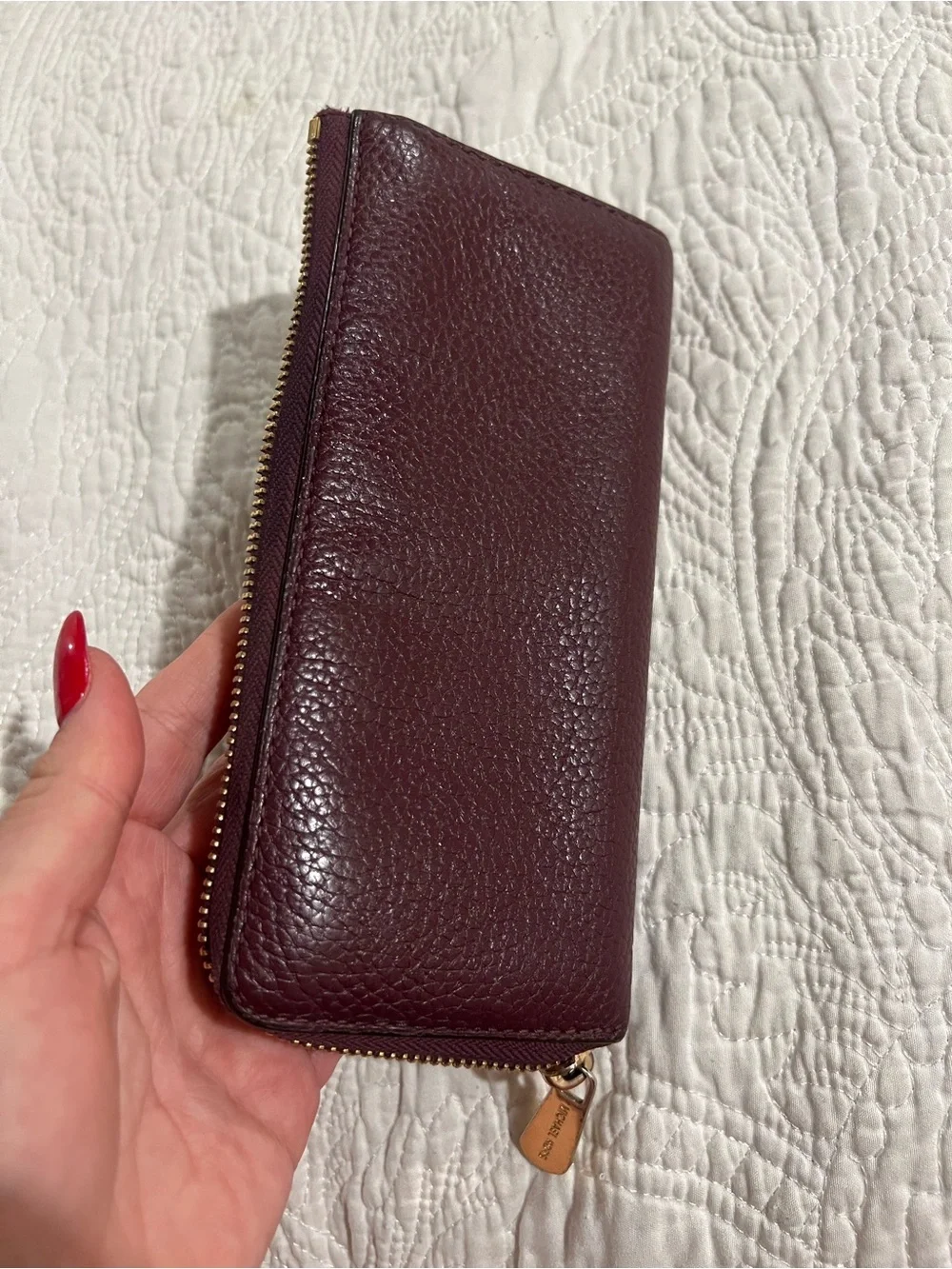 Michael Kors Burgundy Leather Zip-Around Wallet with Gold Logo
